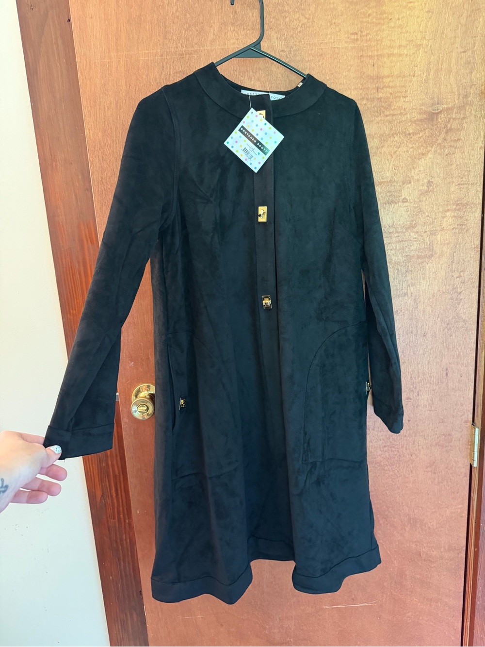 Gretchen Scott Designs Black Trench Coat with Gold Hardware